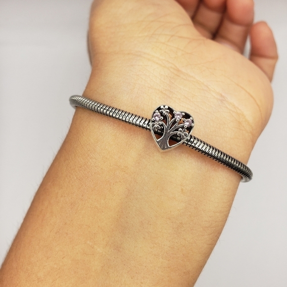 Family Tree Heart Bracelet Charm Pink 925 Sterling Silver Tree of Life Mom Gift - Picture 2 of 4